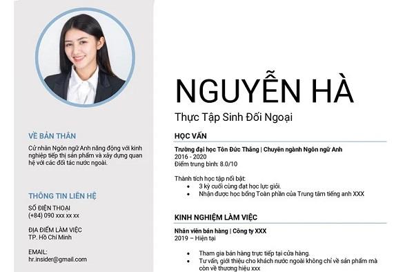 Thông tin liên hệ trong CV xin việc part time cho sinh viên