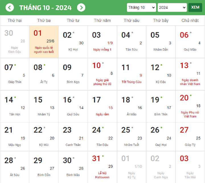 Tháng 10 có những ngày lễ nào đáng chú ý? (Ảnh chụp màn hình)