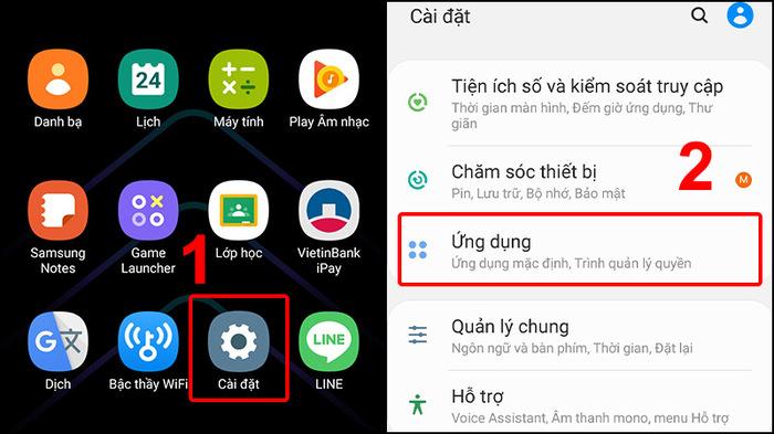 Truy cập ứng dụng trong cài đặt