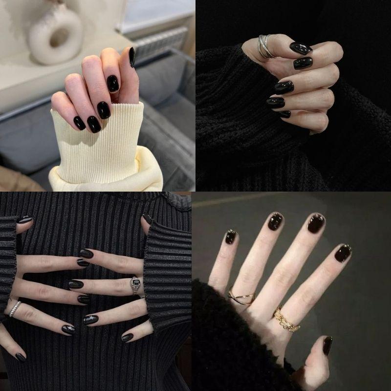 mẫu nail tay màu đen